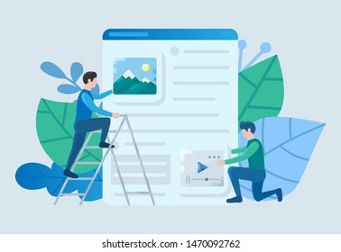 Mobile app development banner. Smartphone user interface landing page, software API website concept, business project poster, digital marketing content, application template. Web Design people flat