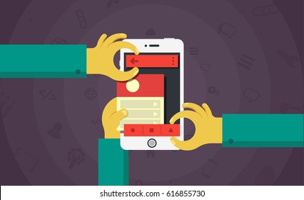 Mobile App Development Concept, Mobile Application Building Process Vector Illustration