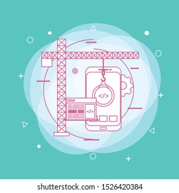 Mobile app development concept with flat style. Concept of line icon