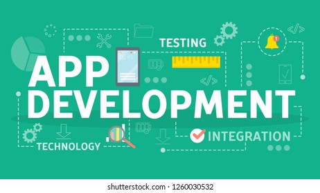 Mobile app development concept. Modern technology and smartphone interface design. Application building and programming. Vector isometric illustration