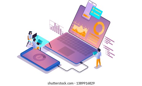 Mobile app development concept. Modern technology and internet connection. Smartphone interface. Coding and programming. Isolated vector isometric illustration