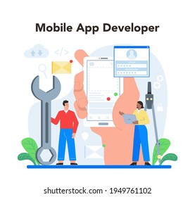 Mobile app development concept. Modern technology and smartphone
