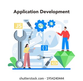 Mobile app development concept. Modern technology and smartphone interface