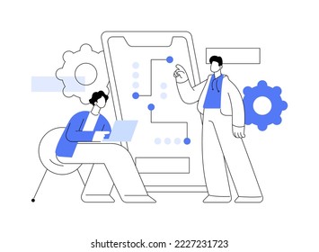 Mobile app development courses abstract concept vector illustration. Frontend courses, become a junior APP developer, IT company jobs, interactive environment applications abstract metaphor.