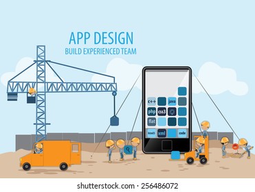 Mobile App Development, Experienced Team, For Web Site - Vector Illustration, Graphic Design, Editable For Your Design