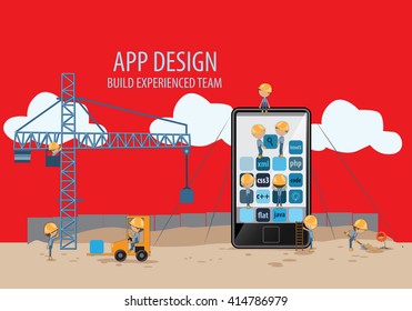 Mobile App Development, Experienced Team - Vector Illustration, Graphic Design.App Concept
