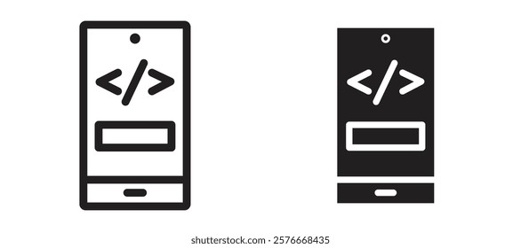 Mobile app development icons in outline and stroke versions