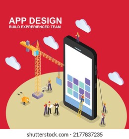 Mobile app development isometric 3d vector illustration concept for banner, website, illustration, landing page, flyer, etc.