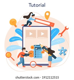Mobile app development online service or platform. Modern technology and smartphone interface design. Online tutorial. Vector flat illustration