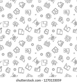 Mobile App Development outline seamless pattern. Vector concept background