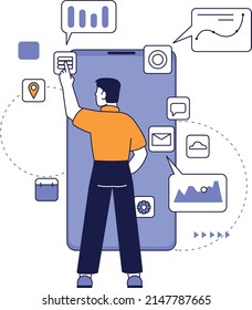 Mobile app development process. Developer designing interface