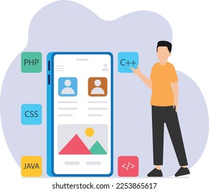 Mobile App Development, Programing mobile app layout, web development app layout vector illustration, Mobile Application layout vector illustration
