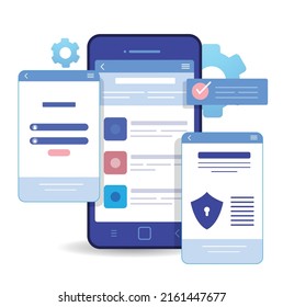 Iconos del servicio de desarrollo de aplicaciones móviles símbolos modernos planos