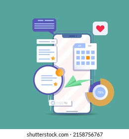 Mobile app development services advertising template flat smartphone chat box sketch