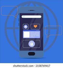 mobile app development services advertising backdrop flat smartphone speech bubbles app icons sketch
