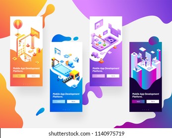 Mobile App Development splash screen mockups on abstract background can be used for website and mobile application. Mobile App Development splash screen mockups on abstract background can be used for website and mobile application.