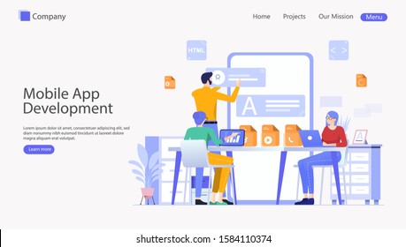 Mobile App Development Vector Illustration Concept , Suitable for web landing page, ui, mobile app, editorial design, flyer, banner, and other related occasion