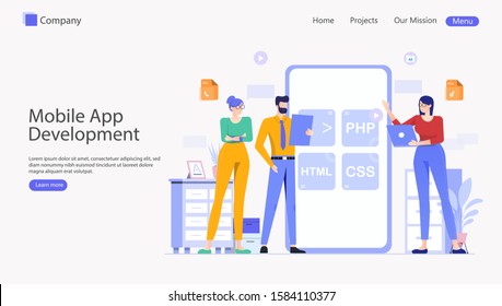 Mobile App Development Vector Illustration Concept , Suitable for web landing page, ui, mobile app, editorial design, flyer, banner, and other related occasion