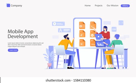 Mobile App Development Vector Illustration Concept , Suitable for web landing page, ui, mobile app, editorial design, flyer, banner, and other related occasion