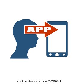 Mobile App Development. Vector illustration. Working process of transfer mobile app from brains to phone