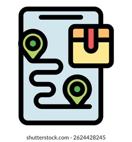 Mobile app displaying parcel tracking information, route, and location pins on a map, symbolizing delivery logistics and online order monitoring