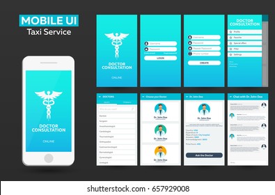 Mobile App Doctor Consultation Online Material Design UI, UX, GUI. Responsive Website