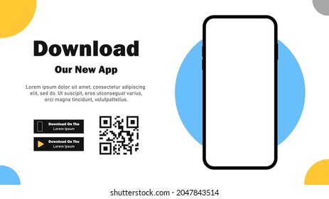 Mobile App. Download App. Banner Page For Downloading A Mobile Application. Smartphone Blank Screen For Your Applications. Vector Illustration
