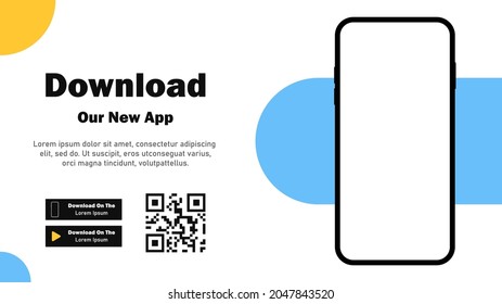 Aplicación móvil. Descargar la aplicación. Página de banner para descargar una aplicación móvil. Pantalla en blanco de Smartphone para sus aplicaciones. Ilustración del vector
