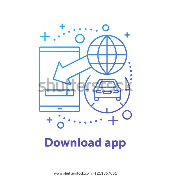 Mobile app downloading concept icon. Carpooling\
service idea thin line illustration. Online taxi ordering. Vector\
isolated outline\
drawing