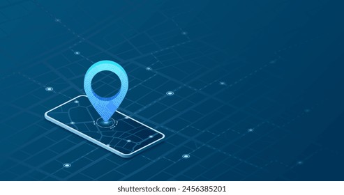 Mobile app for efficient route planning, location search utilizing GPS map integration. Concept direction tracking through GPS. Vector illustration on white background.