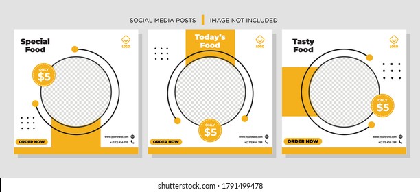 mobile app Food and drink promotion banner for social media template. Digital poster layout with geometric abstract shape for publication. Culinary marketing for restaurant and cafe. Vector