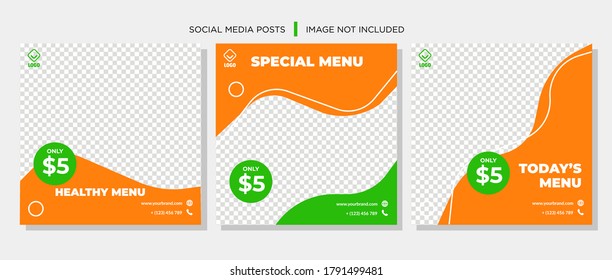 mobile app Food and drink promotion banner for social media template. Digital poster layout with geometric abstract shape for publication. Culinary marketing for restaurant and cafe. Vector