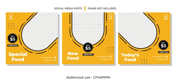 mobile app Food and drink promotion banner for social media template. Digital poster layout with geometric abstract shape for publication. Culinary marketing for restaurant and cafe. Vector