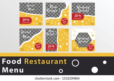 Mobile app  Food Restaurant Menu tamplates for social media. Digital poster layout with geometric abstract shape for publication. Culinary marketing for restaurant and cafe. Vector