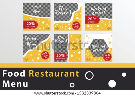 Mobile app  Food Restaurant Menu tamplates for social media. Digital poster layout with geometric abstract shape for publication. Culinary marketing for restaurant and cafe. Vector