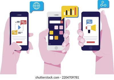 mobile App-Funktionen, Handhalten von Mobil-verschiedene Position