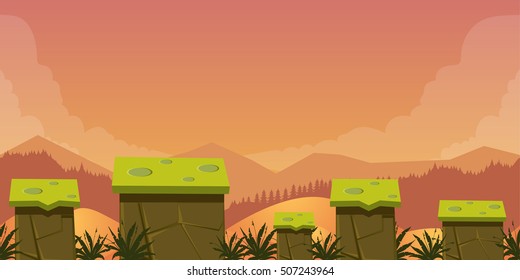 Mobile App Game Assets Background Classic Platformer ,nature landscape with different platforms and separated layers for games.