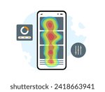 Mobile App Heatmap. Visualize user interactions within the app. Website SEO heat map analytics tool concept. Analyze finger movements and eye tracking heatmap for client behavior mobile devices