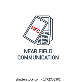 mobile app icon contactless payment NFC smartphone via POS terminal banner isolated on white. payment method outline symbol. Acquiring bank payment icon. Quality element terminal with editable Stroke