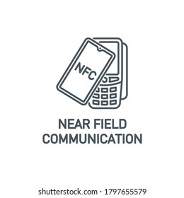 mobile app icon contactless payment NFC smartphone via POS terminal banner isolated on white. payment method outline symbol. Acquiring bank payment icon. Quality element terminal with editable Stroke