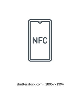mobile app icon contactless payment NFC smartphone via POS terminal banner isolated on white. payment method outline symbol. Acquiring bank payment icon. Quality element terminal with editable Stroke