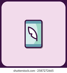 Mobile App Icon: Feather on Screen, Minimalist Design