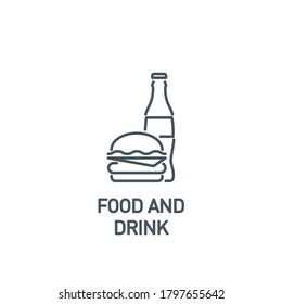 mobile app icon hot hamburger cheeseburger with soda in a glass bottle isolated on white. outline app symbol takeaway fast food. Quality icon element cola with hot sandwich burger with editable Stroke