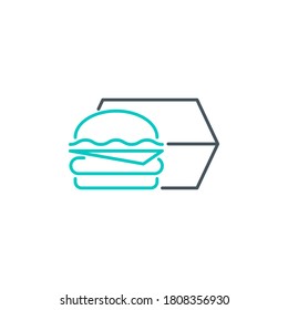 icono de aplicación móvil hamburguesa caliente cheeseburger service de entrega aislado en fondo blanco. símbolo de aplicación de esquema comida rápida para llevar. Elemento de icono de calidad quitar la hamburguesa de sandwich caliente con Stroke editable