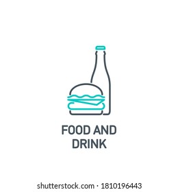 mobile app icon hot hamburger cheeseburger with soda in a glass bottle isolated on white. outline app symbol takeaway fast food. Quality icon element cola with hot sandwich burger with editable Stroke