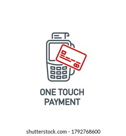 mobile app icon online contactless payment by credit debit card via the bank terminal banner isolated on white. outline payment method symbol. Quality element Acquiring payment with editable Stroke