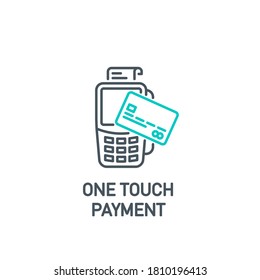 mobile app icon online contactless payment by credit debit card via the bank terminal banner isolated on white. outline payment method symbol. Quality element Acquiring payment with editable Stroke