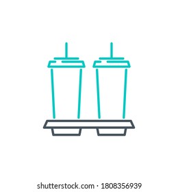 mobile app icon online order food delivery banner isolated on white. outline app icon symbol fast food: paper cup with coffee, cup with soda or cola and cocktail. Quality element with editable Stroke