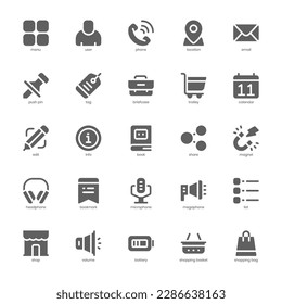 Paquete de iconos de aplicación móvil para el diseño de tu sitio web, logotipo, aplicación e interfaz de usuario. Diseño de glifos de iconos de aplicación móvil. Ilustración gráfica vectorial y trazo editable.