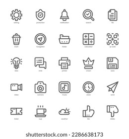 Paquete de iconos de aplicación móvil para el diseño de tu sitio web, logotipo, aplicación e interfaz de usuario. Diseño de esquema de icono de aplicación móvil. Ilustración gráfica vectorial y trazo editable.